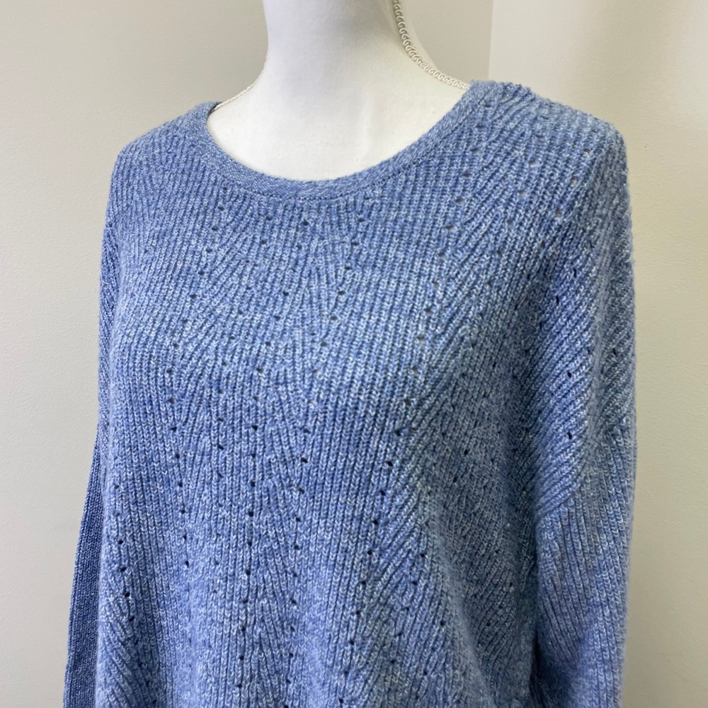 Talbots Blue Heather Pointelle Lace Up Side Pullover Sweater XL Cotton Blend - Picture 2 of 15